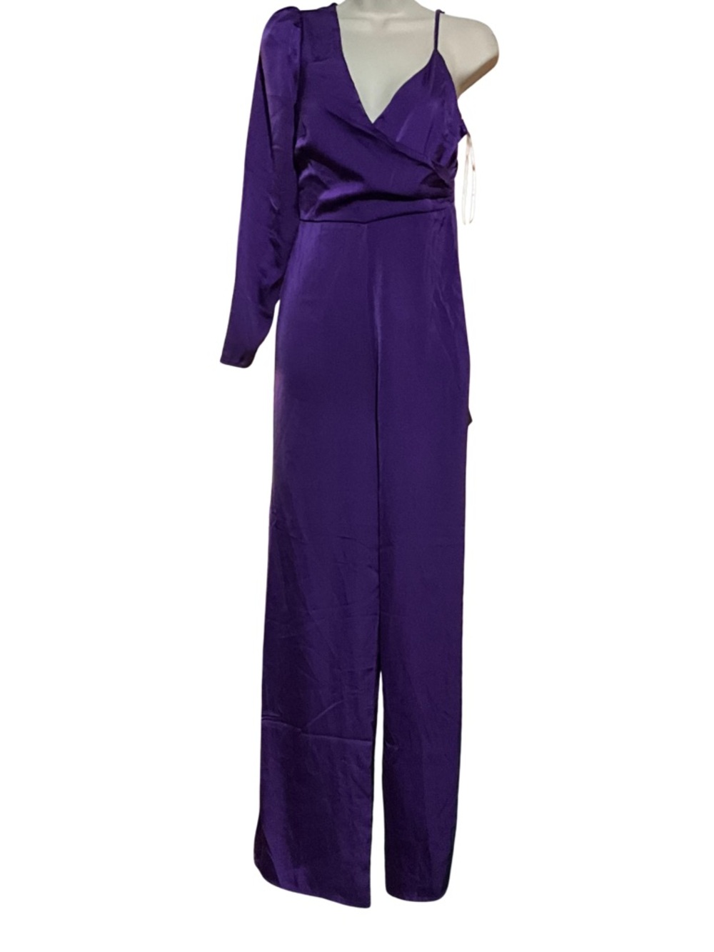 Lulus Stun Two Three Purple Satin Asymmetrical Wide Leg Jumpsuit NWT XS